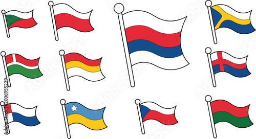 Billede på lærred Collection of colorful flags vector illustration featuring different nations and