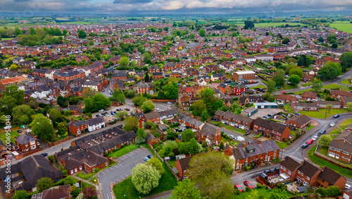 Fotografie High aerial panoramic view of residential neighborhood and village streets