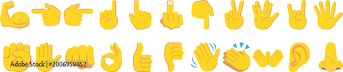 Fotografía Collection of hand gesture emoji icons featuring pointing, thumbs up, fist, peace sign and waving symbols for communication