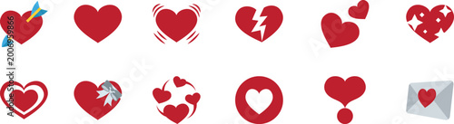 Tableau sur toile Collection of heart emoji icons featuring love, romance, broken hearts and affection symbols for messaging concepts