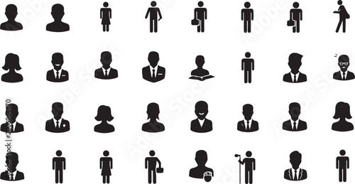 Collection of various business and people icons on white background