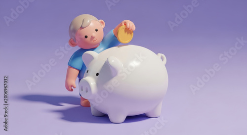 Child putting coin into piggy bank symbolizing saving money financial education and future planning concept
