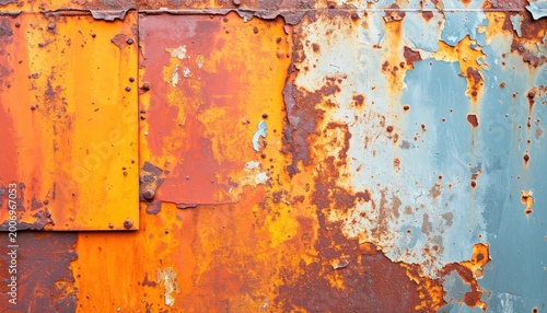 Close-up of Rusted Metal Surface with Peeling Paint.