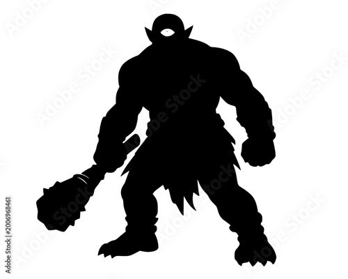 Tablou pe pânză Humanoid Monster Silhouette, Black silhouette of a humanoid monster with large a