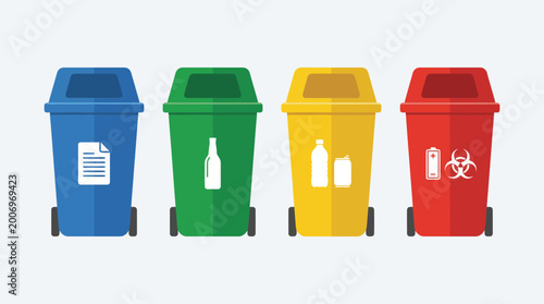 Photos Recycling Bin Icons for Waste Sorting