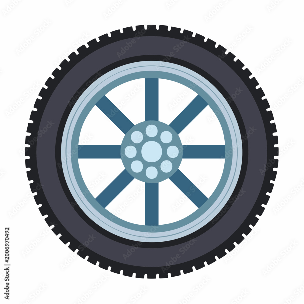 Obraz premium Detailed vehicle wheel and tire with spokes and tread in a clean graphic illustration