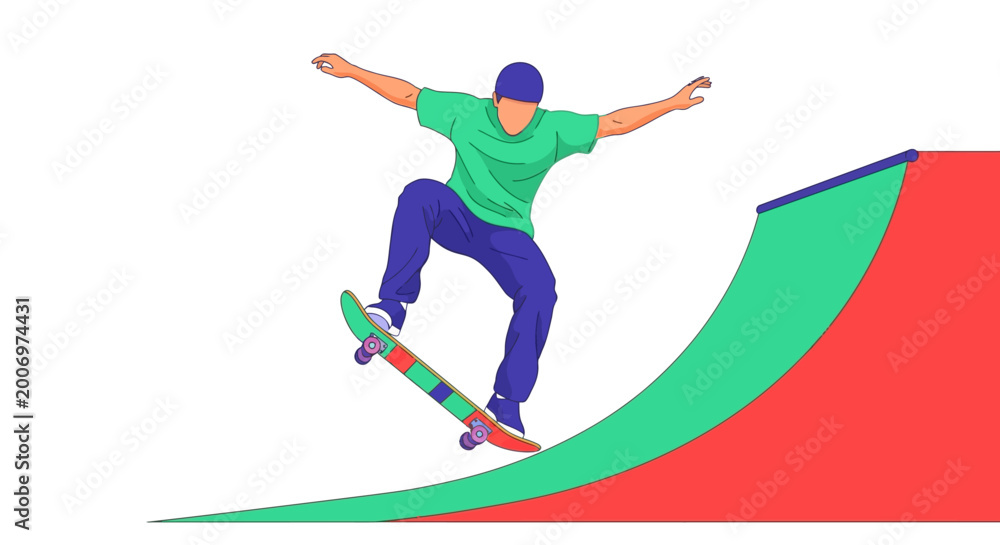 Obraz premium Man performing skateboard tricks on ramp.