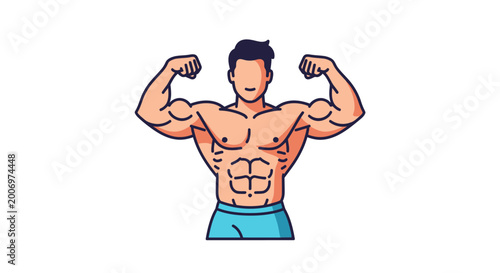 Cuadro en lienzo Muscular man flexing his biceps strongly.