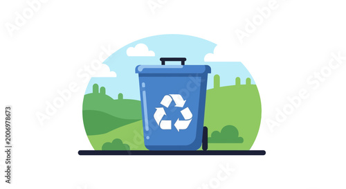 Blue Recycling Bin Outside.