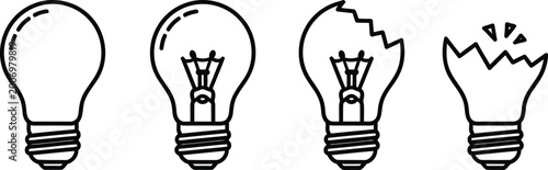 Bild auf Leinwand Light bulb progression from new to broken a visual sequence