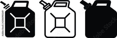 Quadro em tela Three black and white jerrycans fuel storage containers illustration