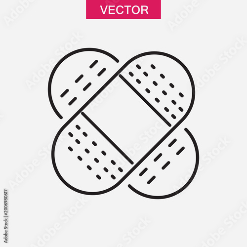 Bandage Line Icon ? First Aid Medical Plaster Outline.Medical Bandage Icon ? First Aid Cross Patch Outline..eps
