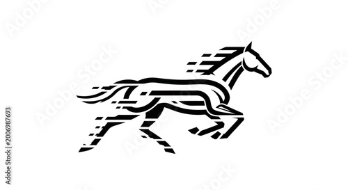 Fotografie Black and white horse running fast.