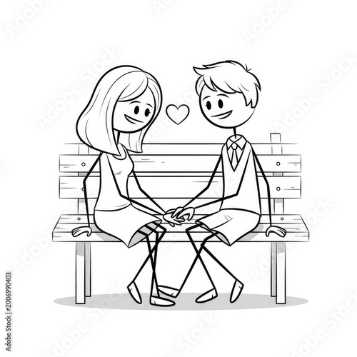 Cartoon couple sitting on a bench.
