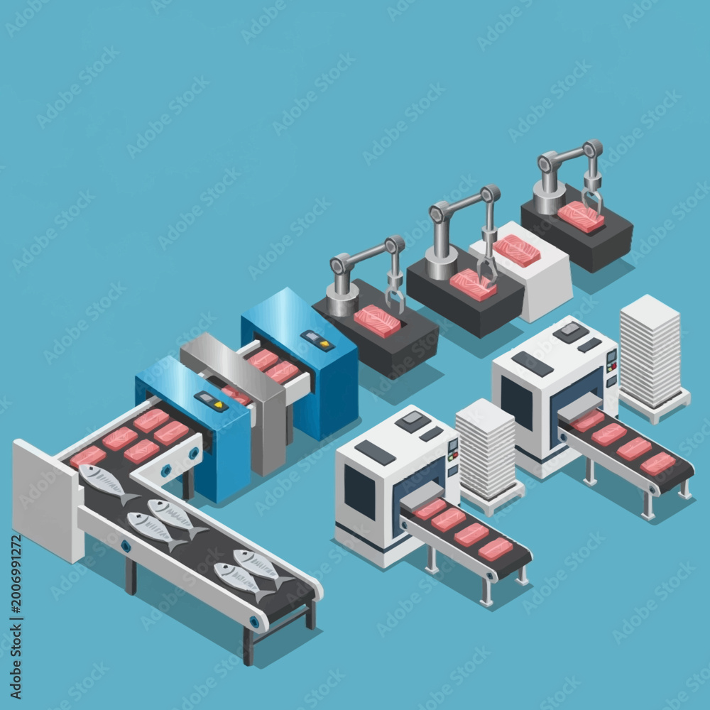 Fototapeta premium Industrial robotic assembly line production process.