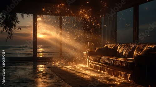 Sunlit room by the sea