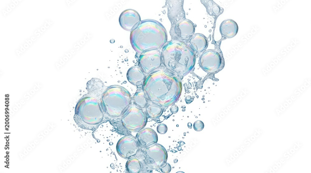 Fototapeta premium Soap bubbles in water cutout image isolated on transparent background