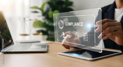 Regulatory Compliance and Legal Technology Concept with Digital Interface and Professional at Work