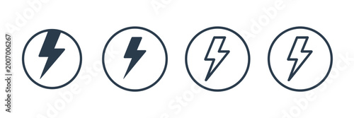 Photos Lightning Bolt Icon Set Vector, Electric Power Energy Symbols Collection, Flash