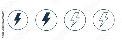 фотографія Lightning Bolt Icon Set Vector, Electric Power Energy Symbols Collection, Flash