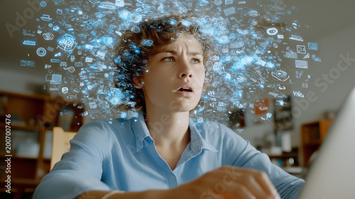 Information Overload: Capturing the feeling of being overwhelmed by modern life.