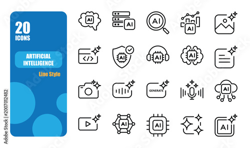 20 Line Style Artificial Intelligence (AI) Icons for Technology and Innovation Design