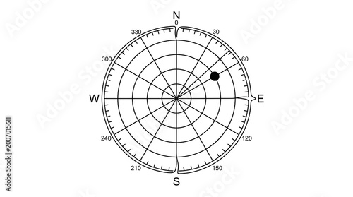 Fotografie Radar Screen Display with Target Point and Cardinal Directions