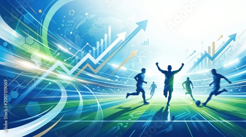 Sports Betting Analytics and Financial Growth Strategy Concept with Soccer Players on Field