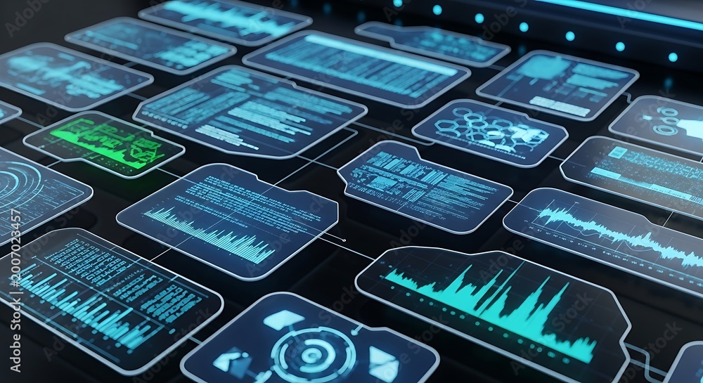 Fototapeta premium Futuristic digital interface with graphs.