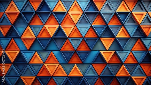 Abstract Geometric Pattern of Interlocking Triangles in Vibrant Blue and Orange Hues