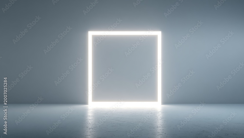 Fototapeta premium Illuminated Square Portal of Light in Minimalist Room.