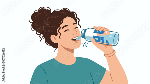 Quadro su tela Hydration and Happiness: A radiant woman indulges in a refreshing drink from a reusable water bottle, embodying the essence of healthy hydration
