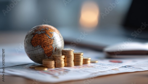 Global Financial Growth and Investment Concept with Earth Globe and Coins.