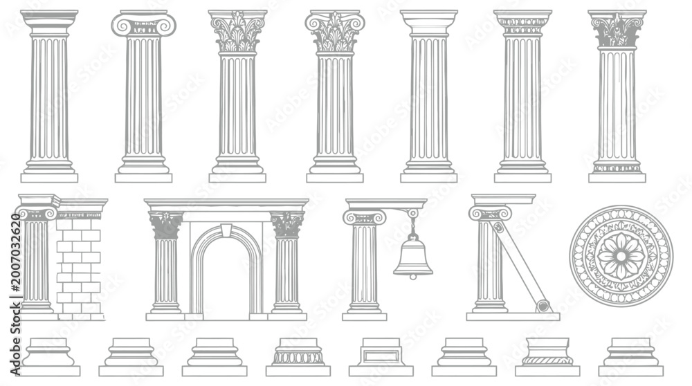 Fototapeta premium Classical Greek and Roman Columns Capitals Arches and Architectural Ornaments