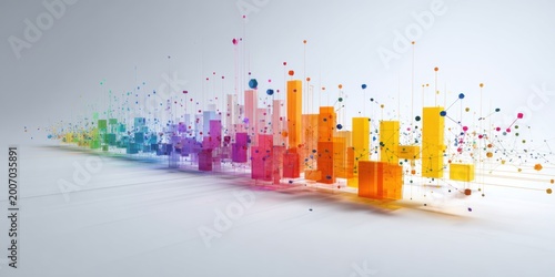 Abstract Colorful 3D Bar Chart Representing Data Growth and Financial Success.