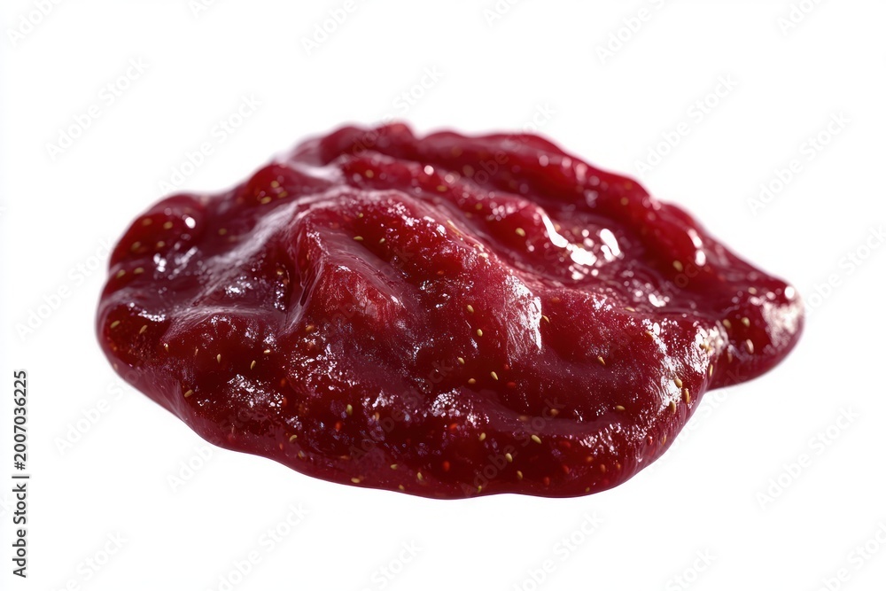 Obraz premium glossy dollop of seeded strawberry jam on white background, luscious and inviting