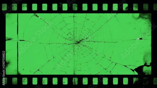 Cracked Green Film Reel Screen with Retro Border - Abstract Background