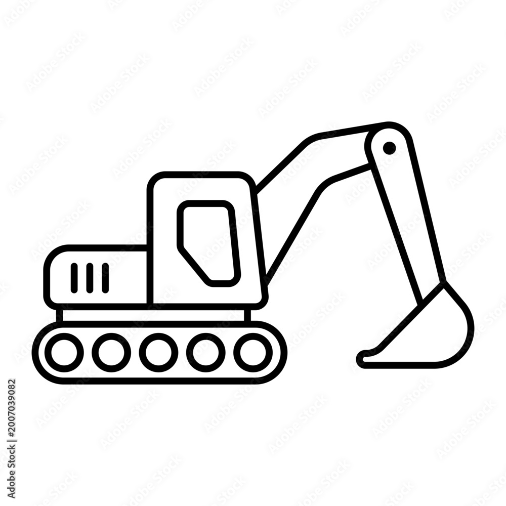 Fototapeta premium Excavator heavy machinery construction vehicle line art icon 