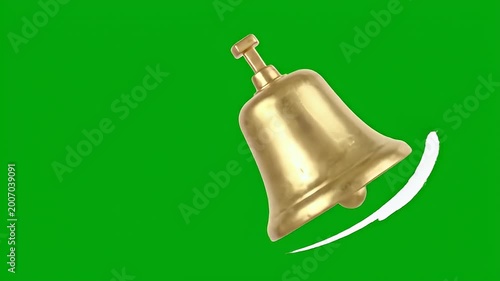 Golden Bell Rings Loudly with Bright Starburst Effect on Green Screen Background