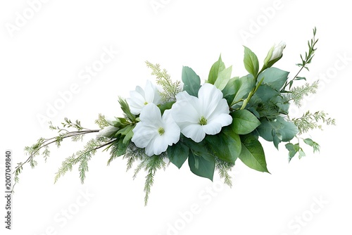 Elegant white flower arrangement with greenery for wedding and event decoration
