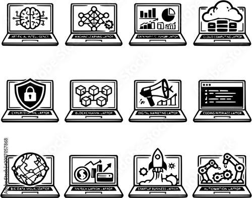 Business and technology line icon set for web and mobile apps
