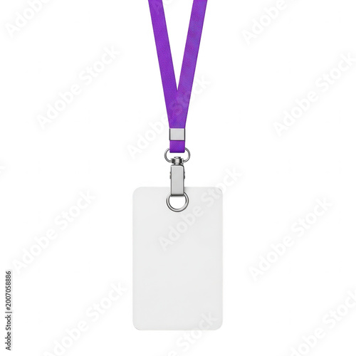 Empty name badge on purple lanyard