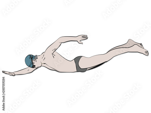 A swimmer in cartoon line art style on a white background.