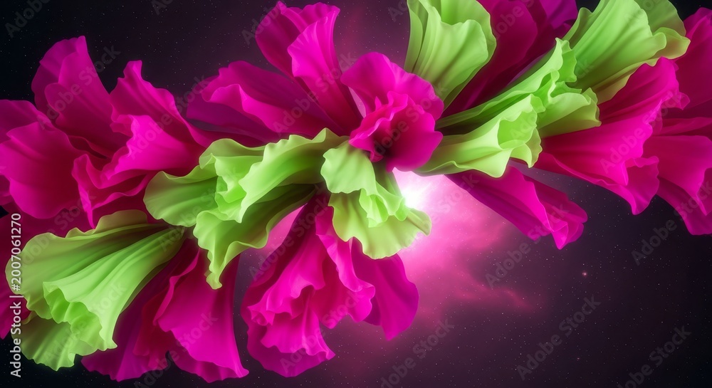 Fototapeta premium Vibrant Fuchsia and Lime Green Swirling Floral Abstract Design with Soft Light