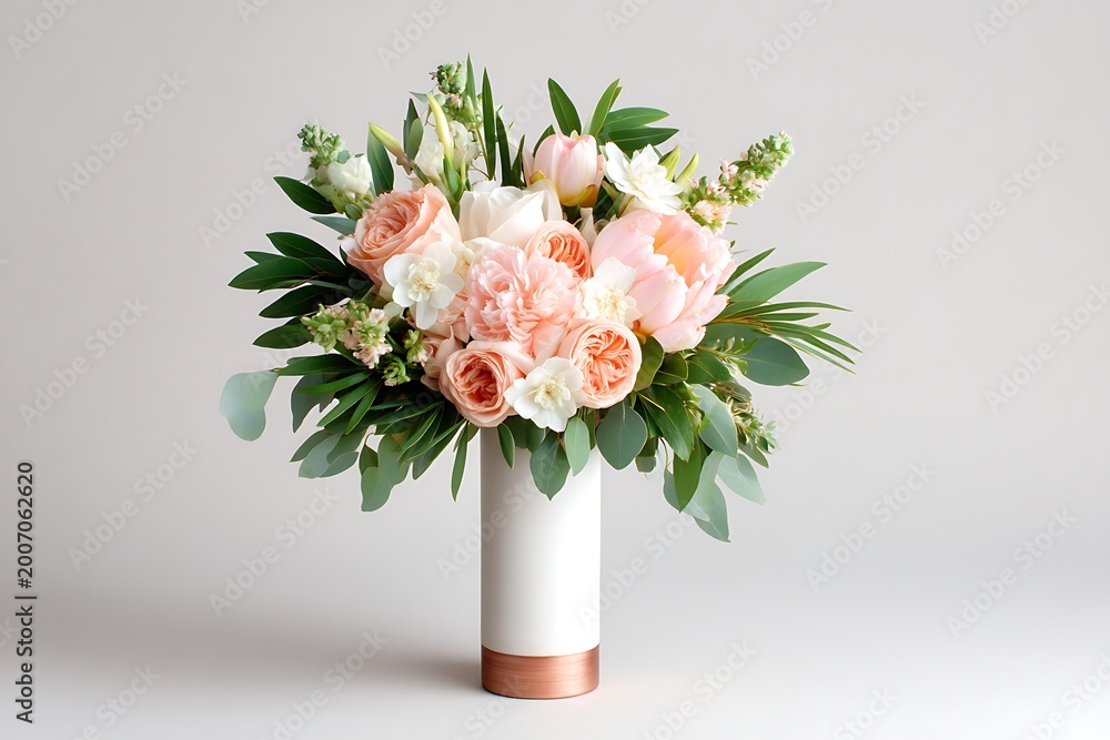 Obraz premium Elegant Floral Arrangement with Peonies, Roses and Greenery in Minimal Vase