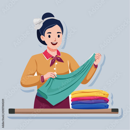 Woman folding laundry