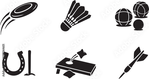 Photos Frisbee Badminton and Lawn Games Vector Icon Silhouettes