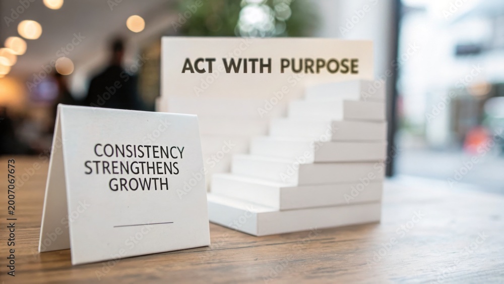 Naklejka premium Inspirational Message on Growth and Purpose with Minimalist Design in Modern Workspace Setting