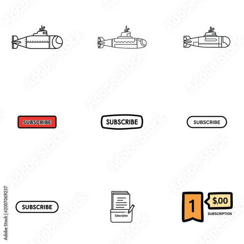 Abstract submarine and subscribe button digital pattern illustration