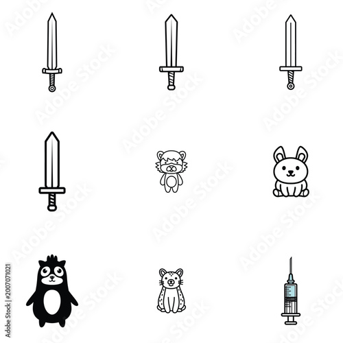 Seamless pattern with silver sword and bear icons on dotted grid